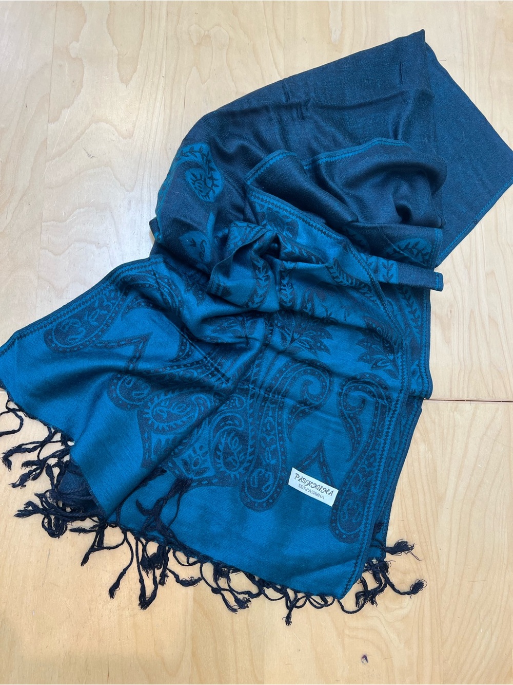 Paisley Teal & black Wrap Scarf by 100% Pashmina size 68”X26”